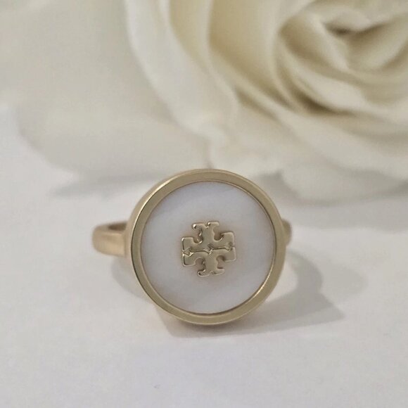 Tory Burch Mother Of Pearl And Logo Ring Size 7 - Picture 3 of 12
